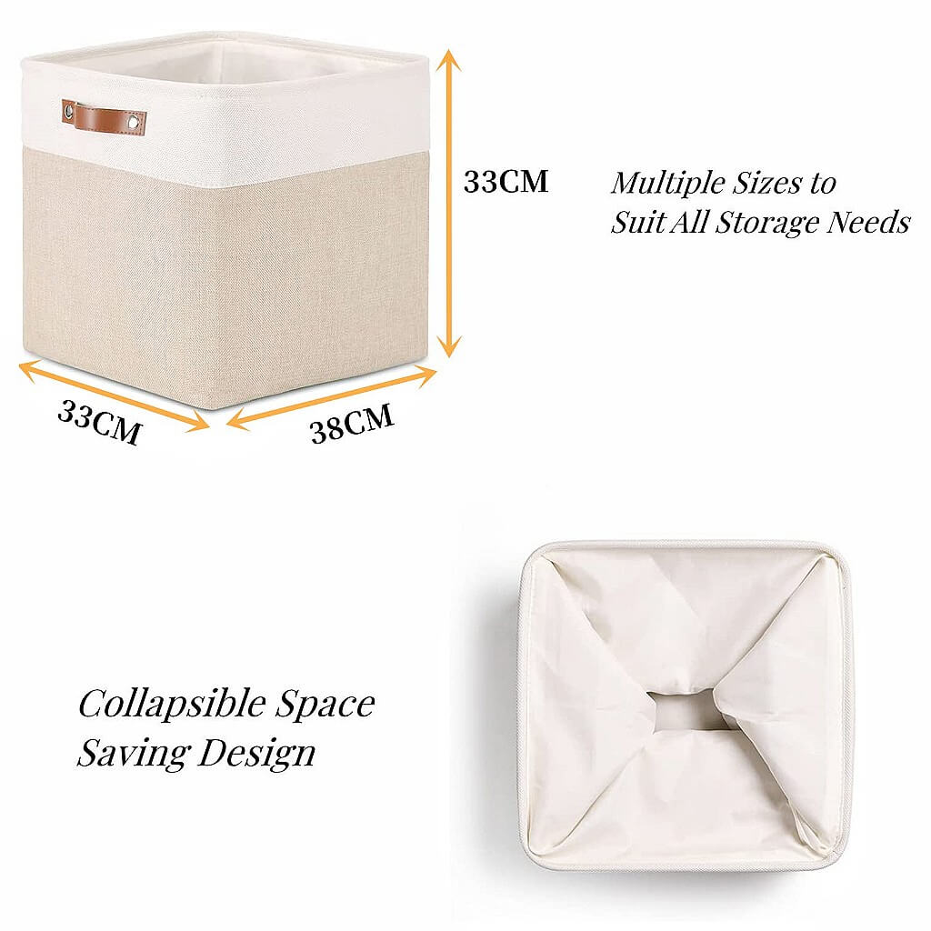 Canvas Storage Basket | White & Khaki | Multiple Sizes Available