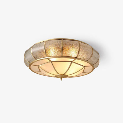 Colonial Glass Drum Ceiling Light | Brass & Glass | White Shade