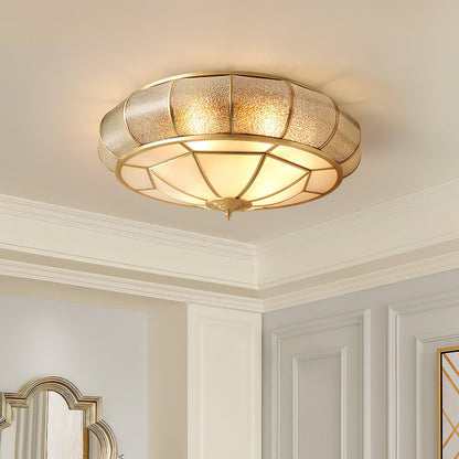 Colonial Glass Drum Ceiling Light | Brass & Glass | White Shade