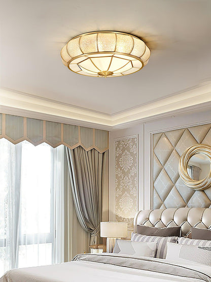 Colonial Glass Drum Ceiling Light | Brass & Glass | White Shade