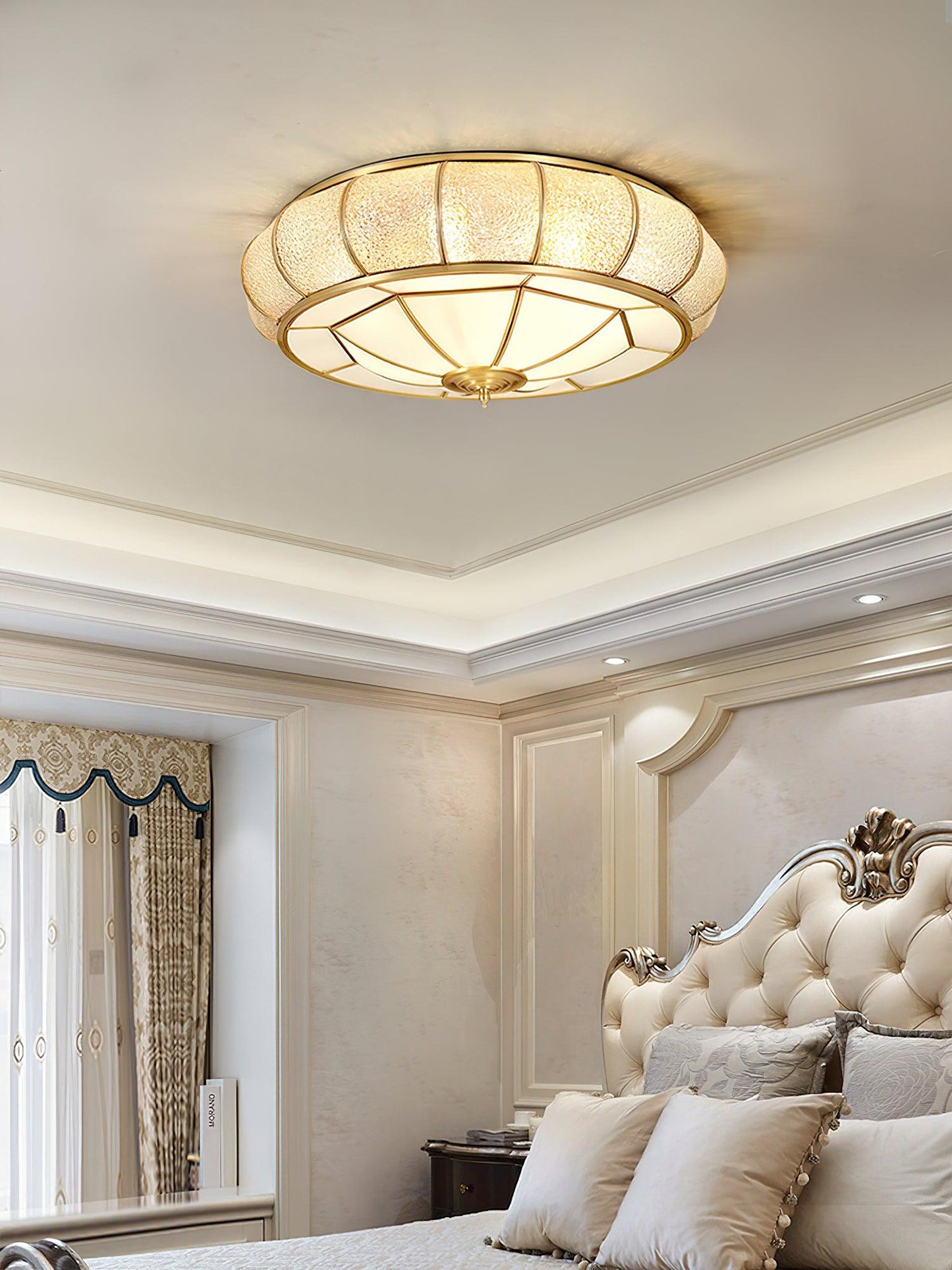 Colonial Glass Drum Ceiling Light | Brass & Glass | White Shade