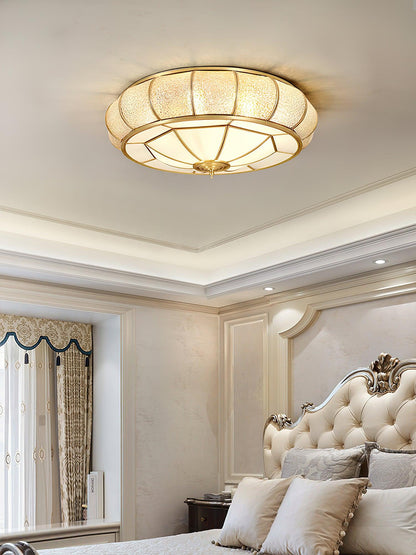Colonial Glass Drum Ceiling Light | Brass & Glass | White Shade