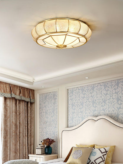 Colonial Glass Drum Ceiling Light | Brass & Glass | White Shade
