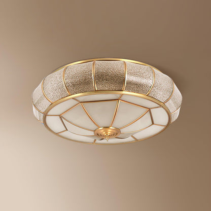 Colonial Glass Drum Ceiling Light | Brass & Glass | White Shade