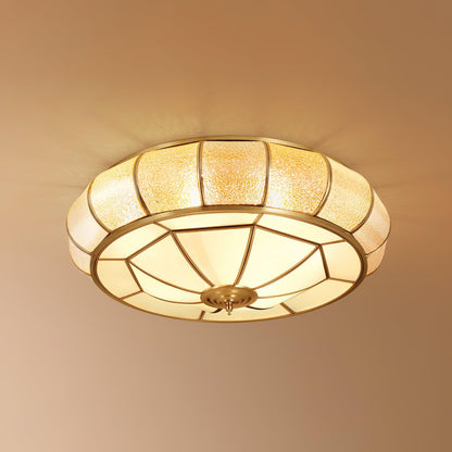 Colonial Glass Drum Ceiling Light | Brass & Glass | White Shade