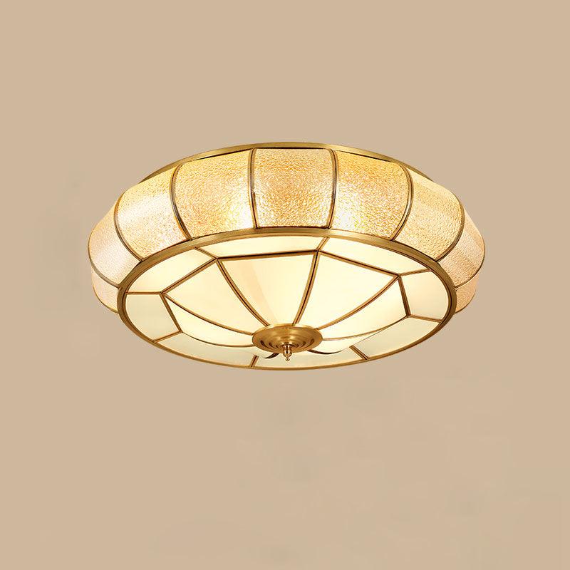 Colonial Glass Drum Ceiling Light | Brass & Glass | White Shade