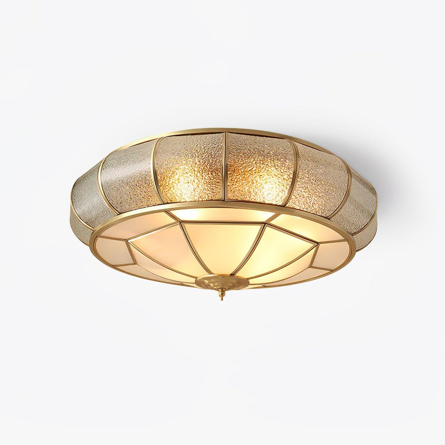 Colonial Glass Drum Ceiling Light | Brass & Glass | White Shade