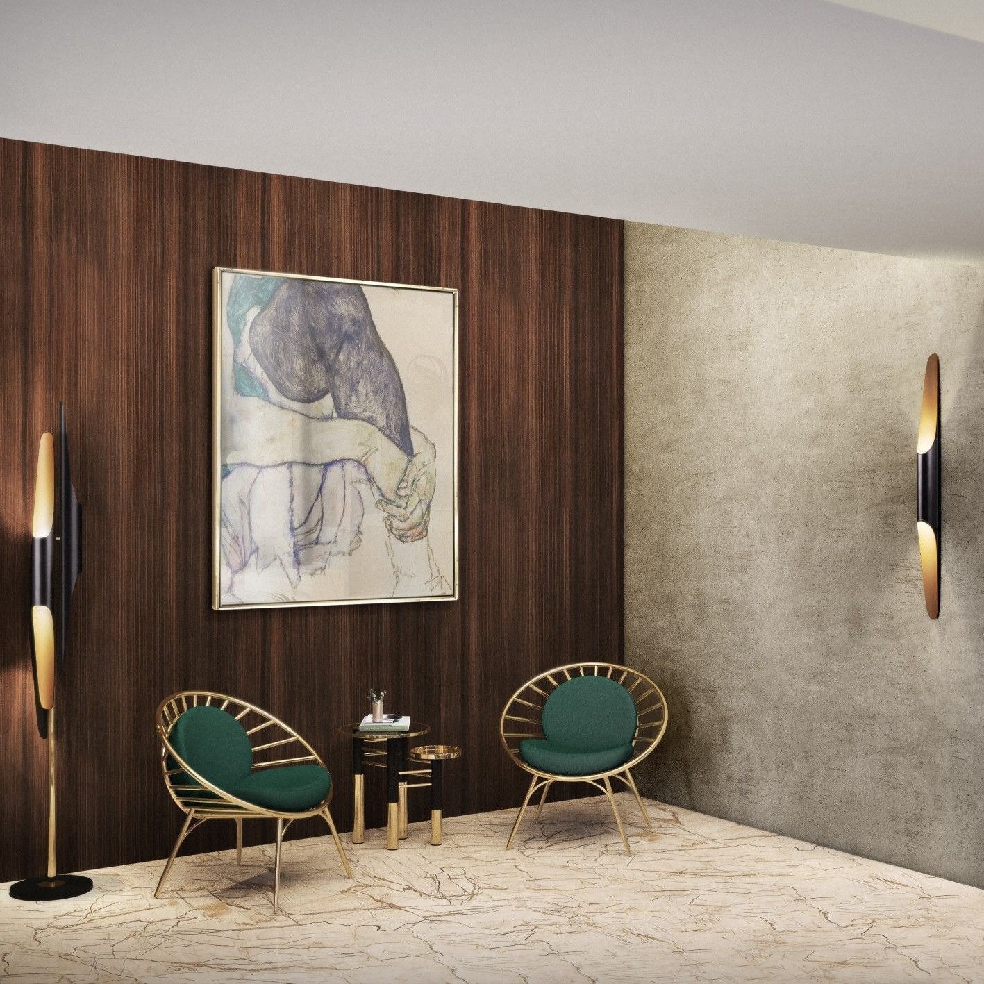 Coltrane Wall Sconce | Handmade Steel | Matte Black & Gold | Set of 2