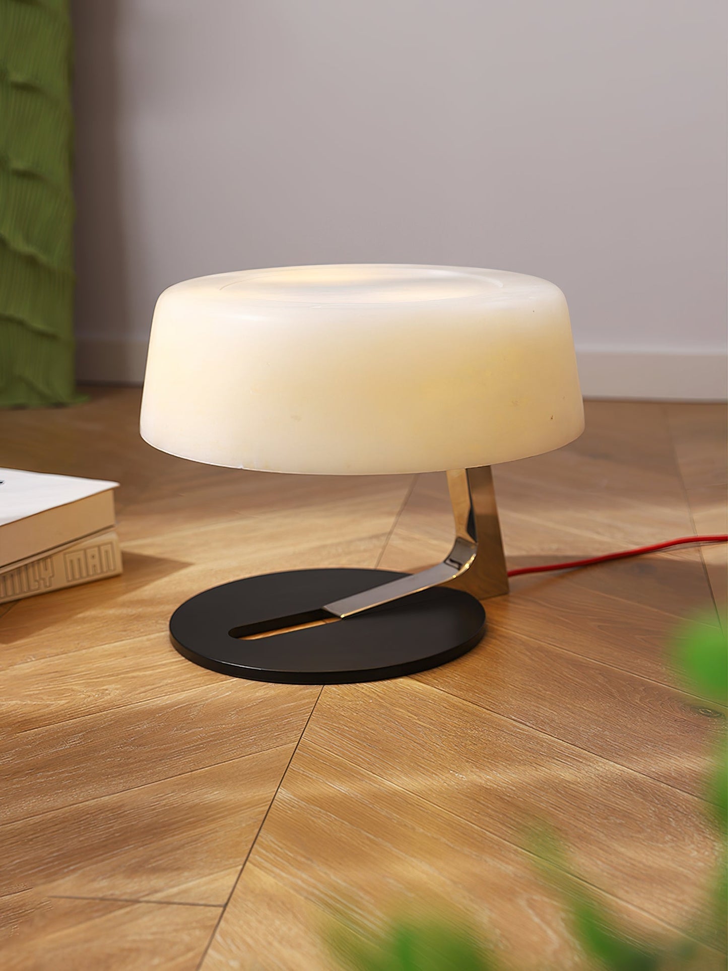 Comete Table Lamp | White Alabaster Shade | Chrome or Black Base