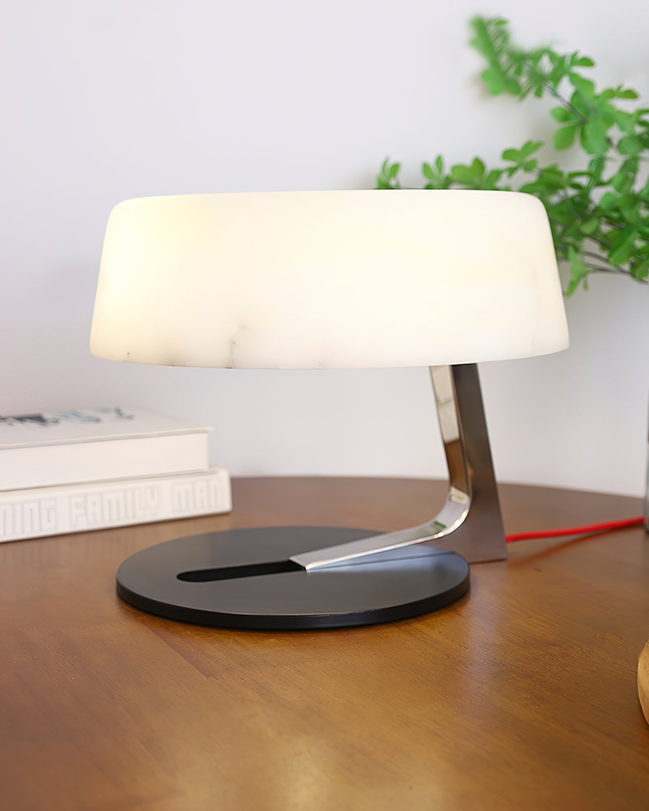 Comete Table Lamp | White Alabaster Shade | Chrome or Black Base