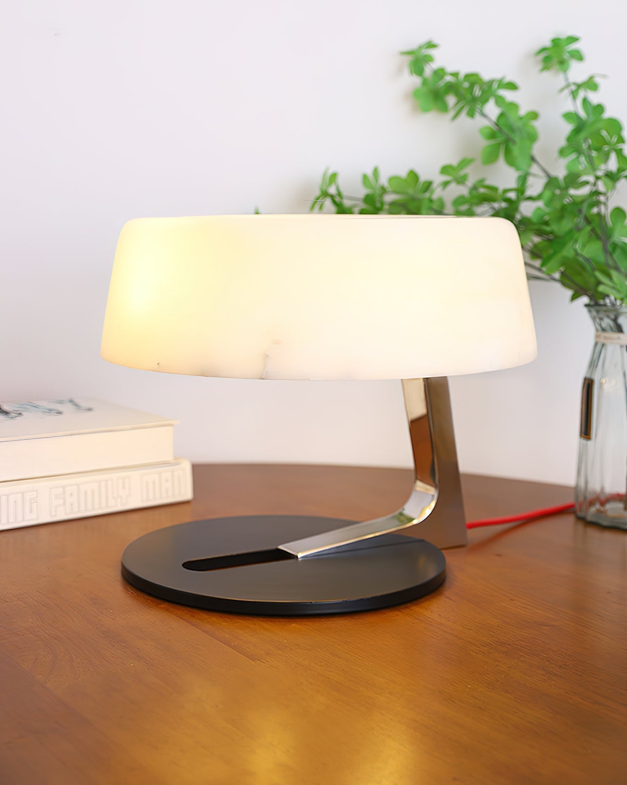 Comete Table Lamp | White Alabaster Shade | Chrome or Black Base