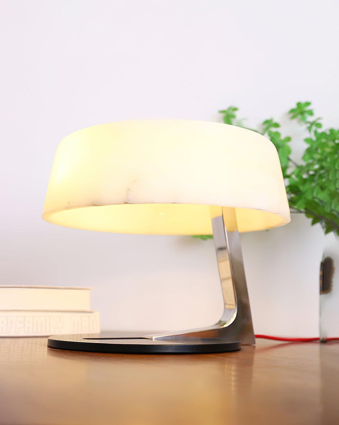 Comete Table Lamp | White Alabaster Shade | Chrome or Black Base