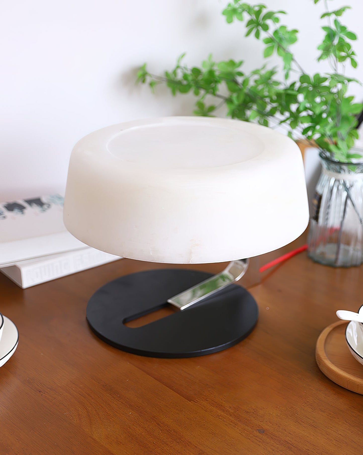 Comete Table Lamp | White Alabaster Shade | Chrome or Black Base