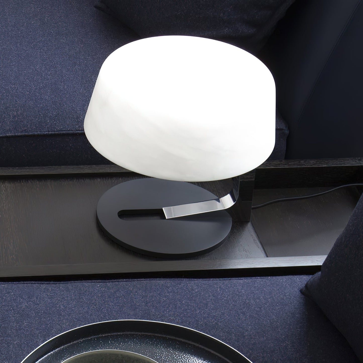 Comete Table Lamp | White Alabaster Shade | Chrome or Black Base