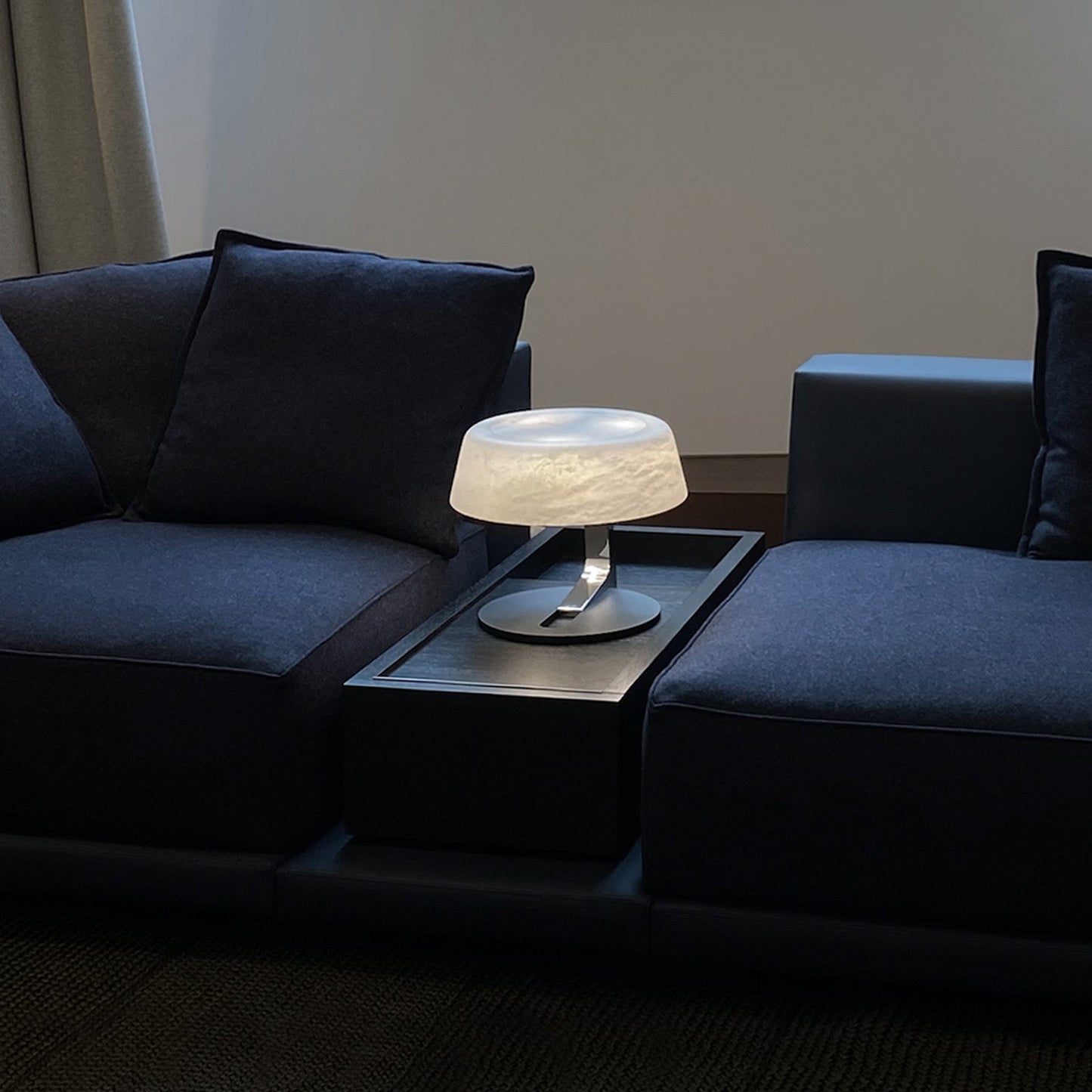 Comete Table Lamp | White Alabaster Shade | Chrome or Black Base