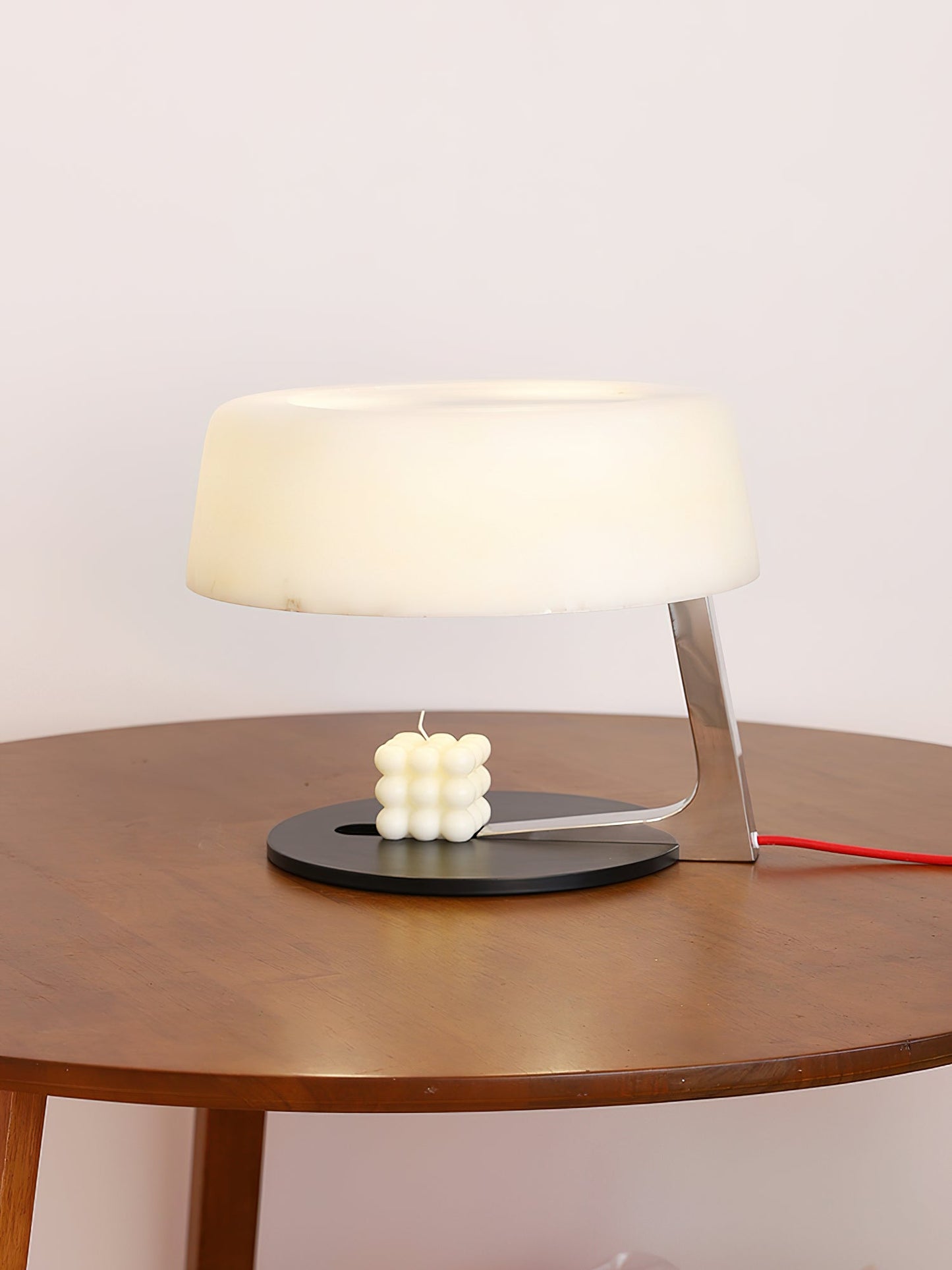 Comete Table Lamp | White Alabaster Shade | Chrome or Black Base