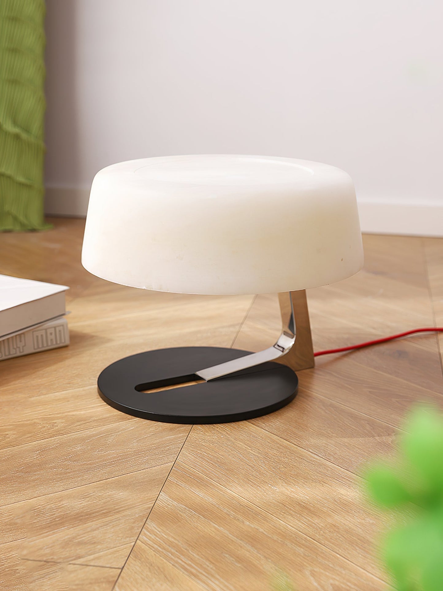 Comete Table Lamp | White Alabaster Shade | Chrome or Black Base