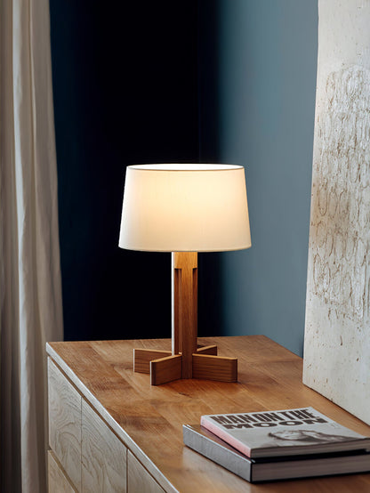 Compact Charm Table Lamp | Wood & Fabric | Walnut or Wood Color