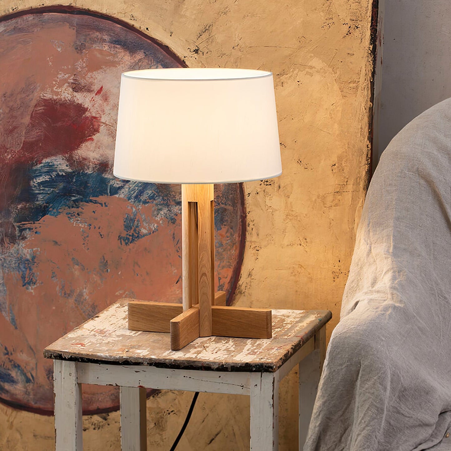 Compact Charm Table Lamp | Wood & Fabric | Walnut or Wood Color