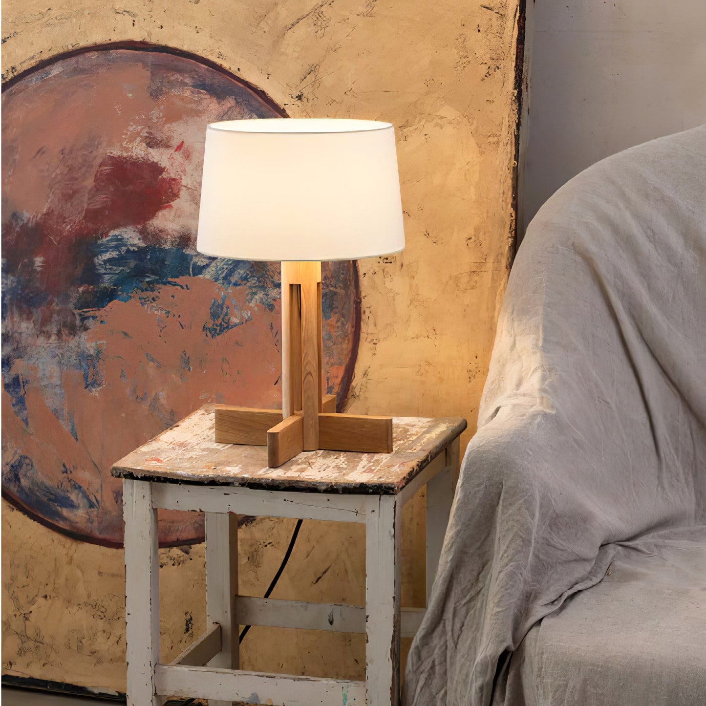 Compact Charm Table Lamp | Wood & Fabric | Walnut or Wood Color