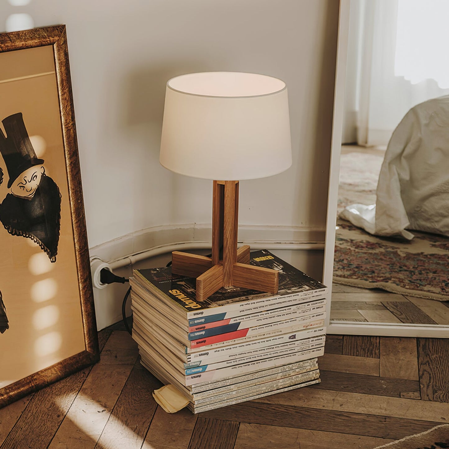 Compact Charm Table Lamp | Wood & Fabric | Walnut or Wood Color