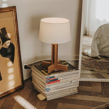 Compact Charm Table Lamp | Wood & Fabric | Walnut or Wood Color