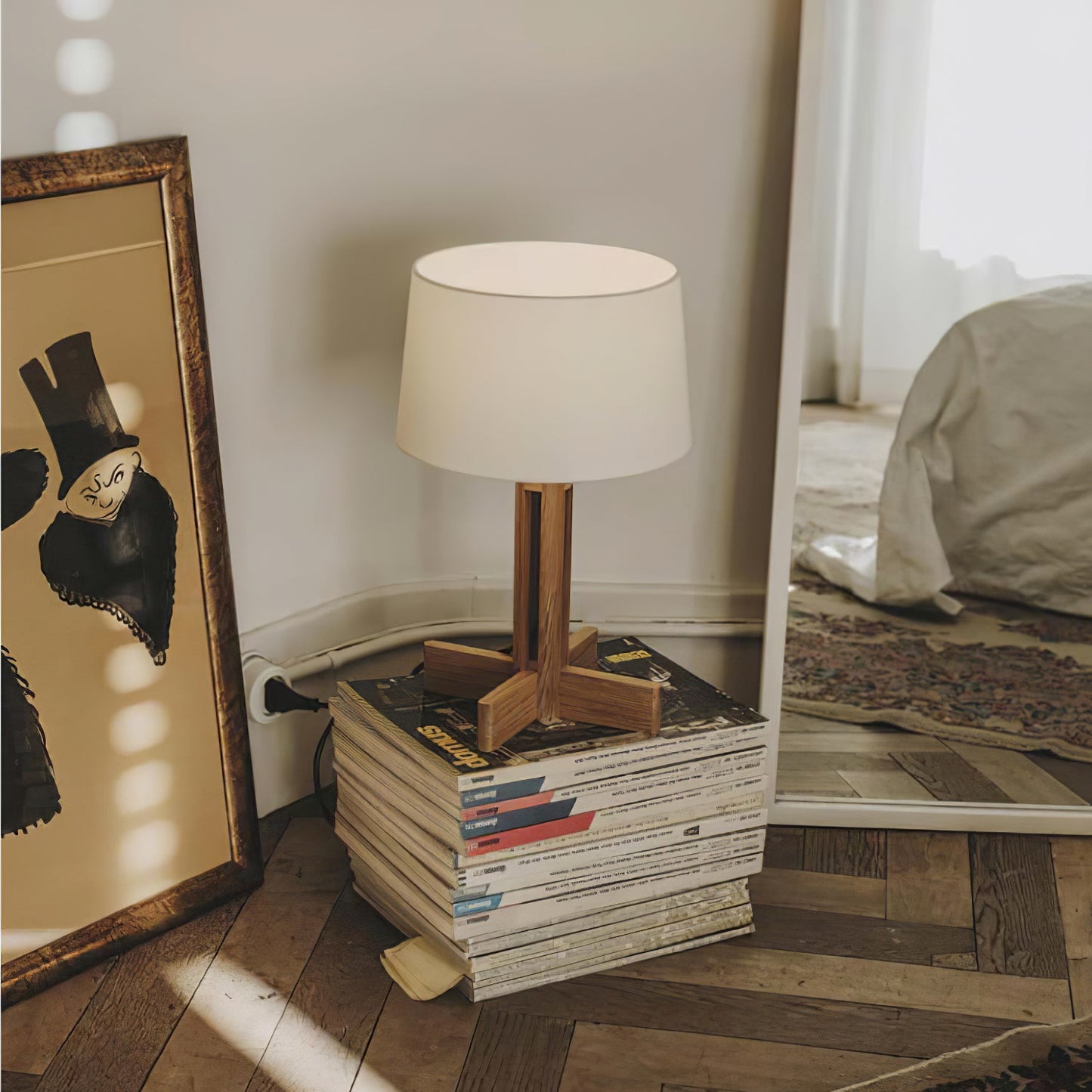 Compact Charm Table Lamp | Wood & Fabric | Walnut or Wood Color