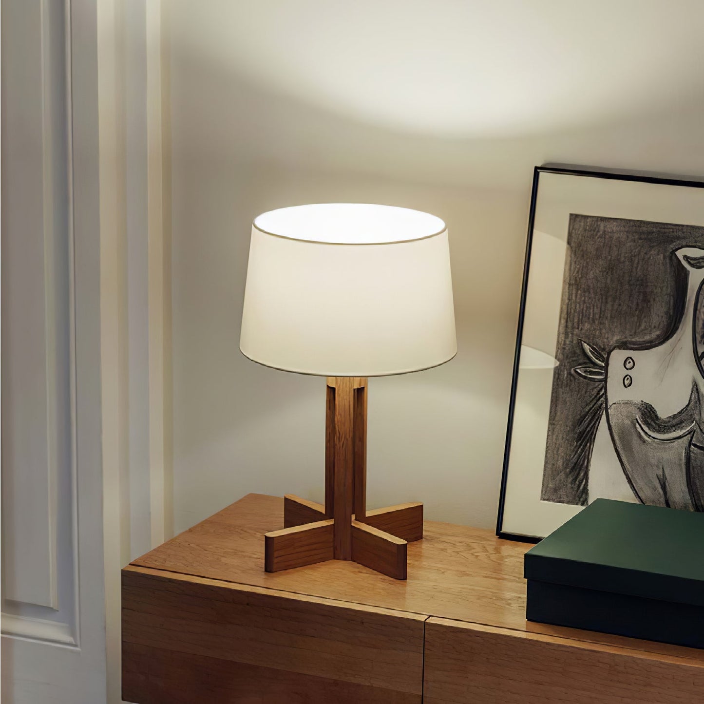 Compact Charm Table Lamp | Wood & Fabric | Walnut or Wood Color