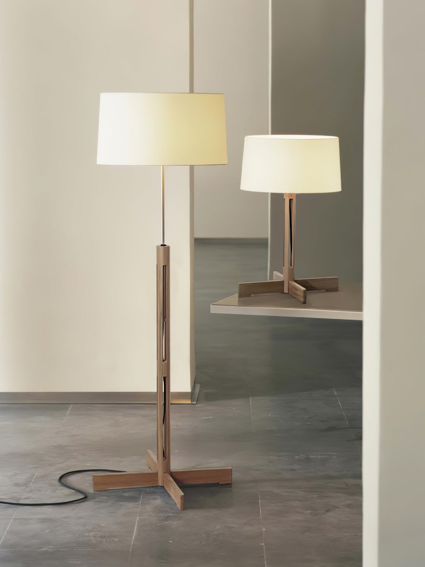 Compact Charm Table Lamp | Wood & Fabric | Walnut or Wood Color