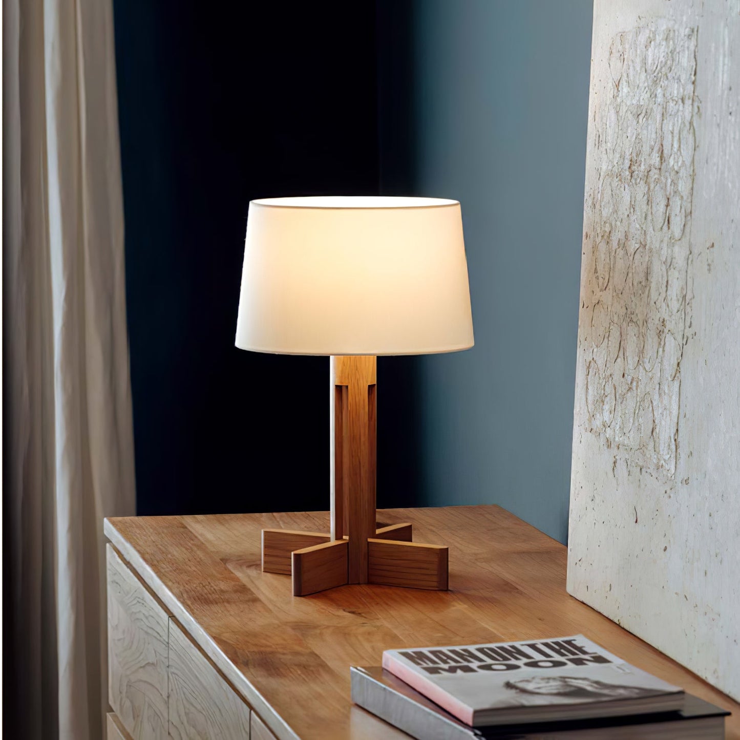 Compact Charm Table Lamp | Wood & Fabric | Walnut or Wood Color