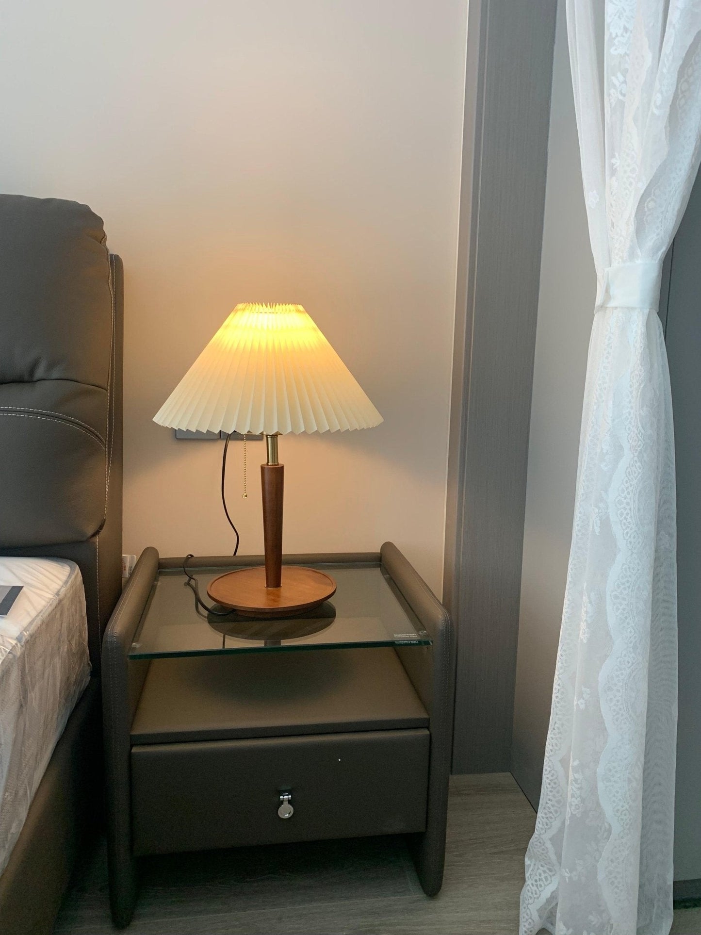 Table Lamp | White Linen Shade & Brass Accents | 36cm Diameter