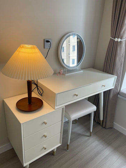 Table Lamp | White Linen Shade & Brass Accents | 36cm Diameter