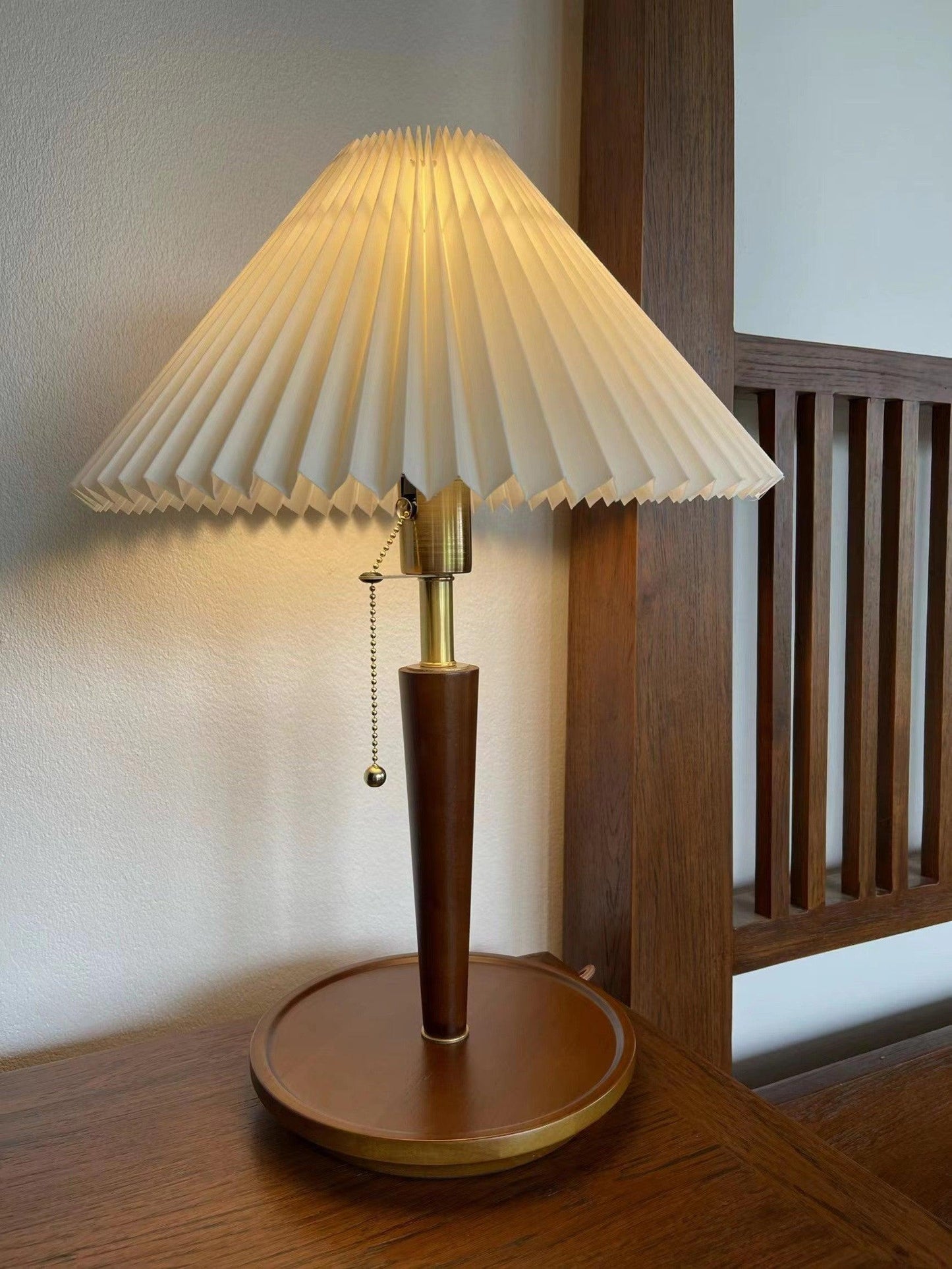 Table Lamp | White Linen Shade & Brass Accents | 36cm Diameter