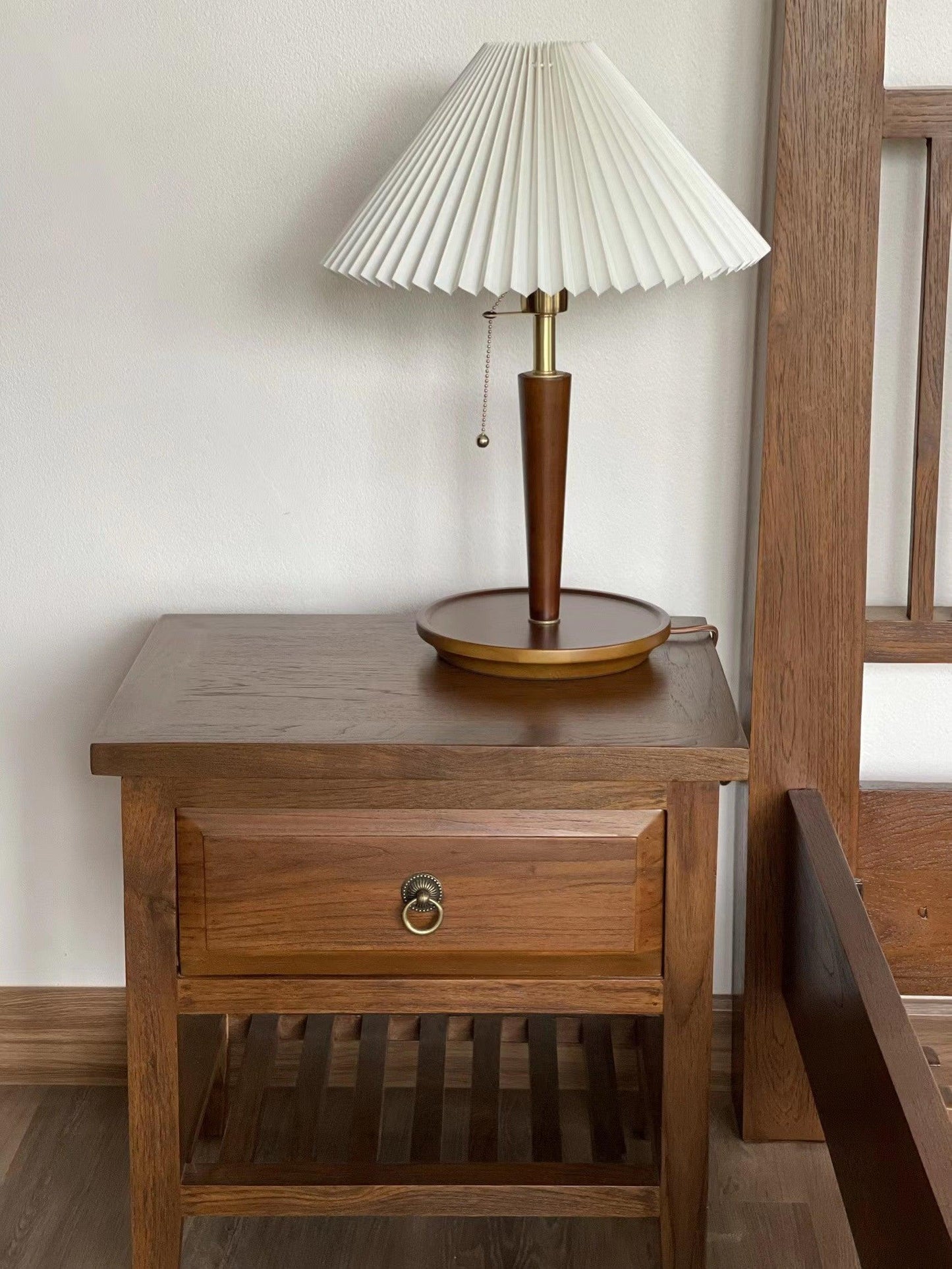Table Lamp | White Linen Shade & Brass Accents | 36cm Diameter