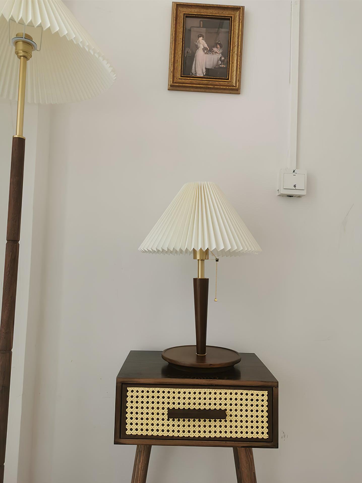 Table Lamp | White Linen Shade & Brass Accents | 36cm Diameter