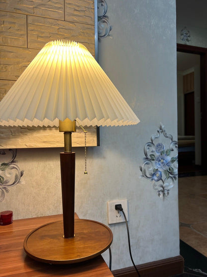 Table Lamp | White Linen Shade & Brass Accents | 36cm Diameter