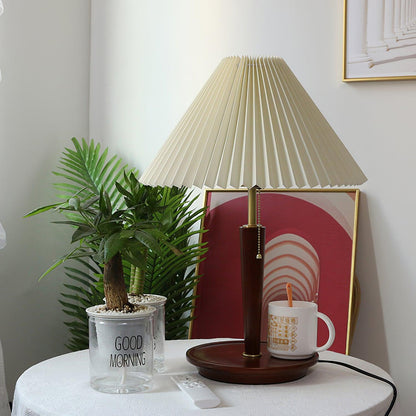 Table Lamp | White Linen Shade & Brass Accents | 36cm Diameter