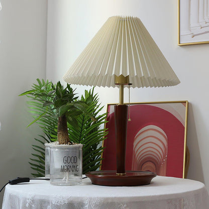 Table Lamp | White Linen Shade & Brass Accents | 36cm Diameter