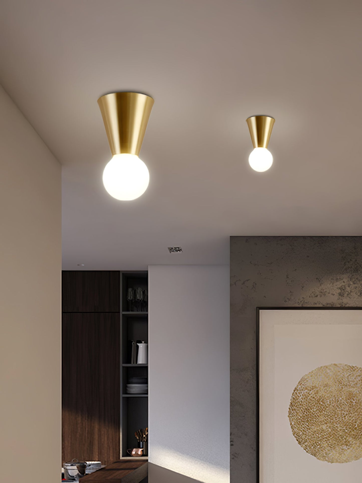 Conical Ceiling Lamp | Metal & Glass | White Shade