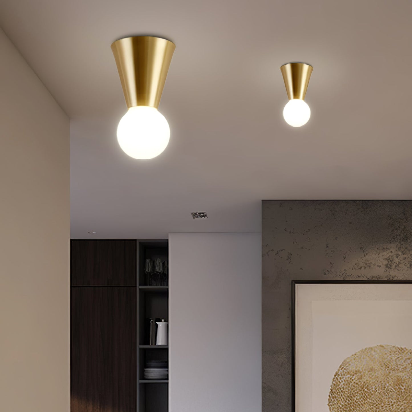 Conical Ceiling Lamp | Metal & Glass | White Shade