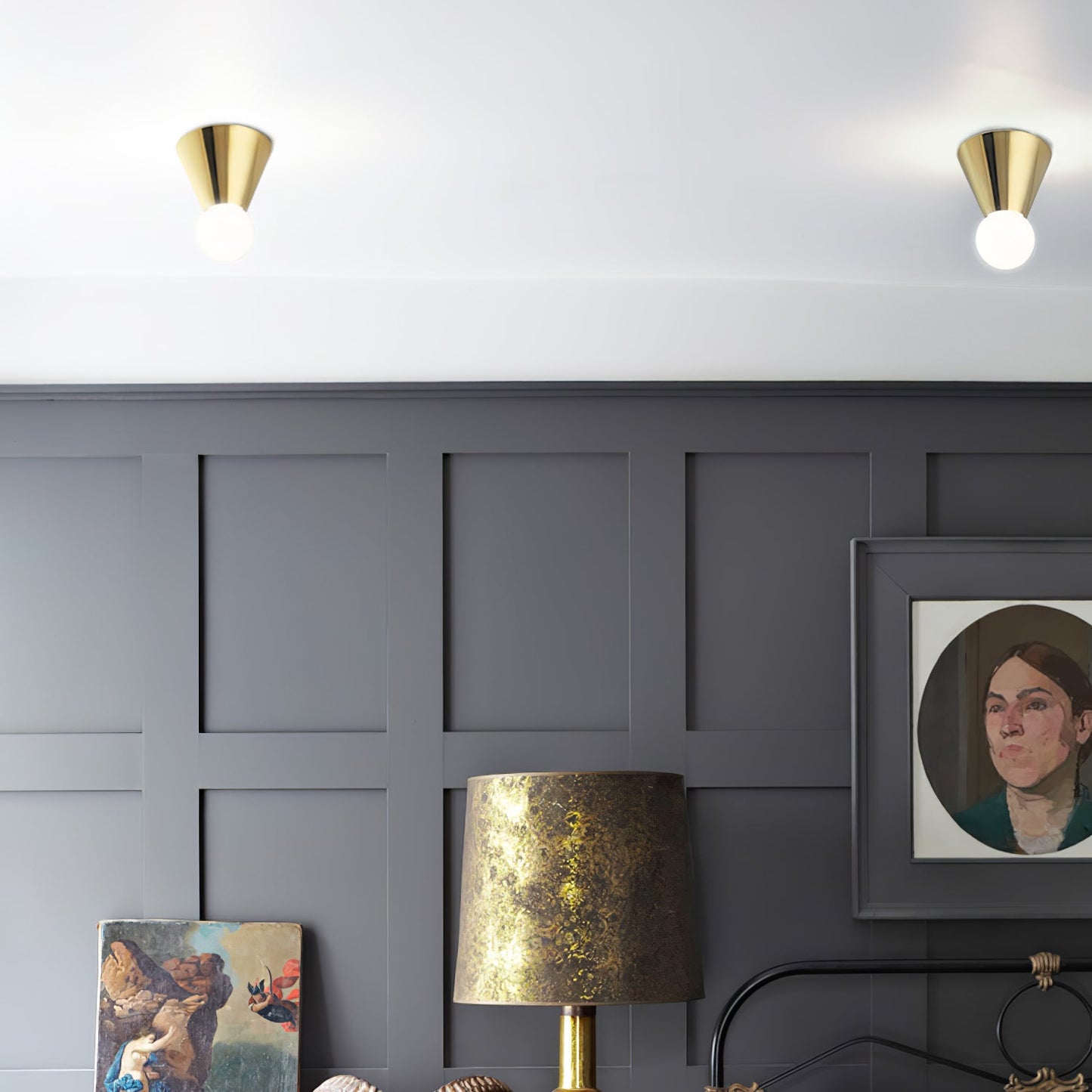 Conical Ceiling Lamp | Metal & Glass | White Shade