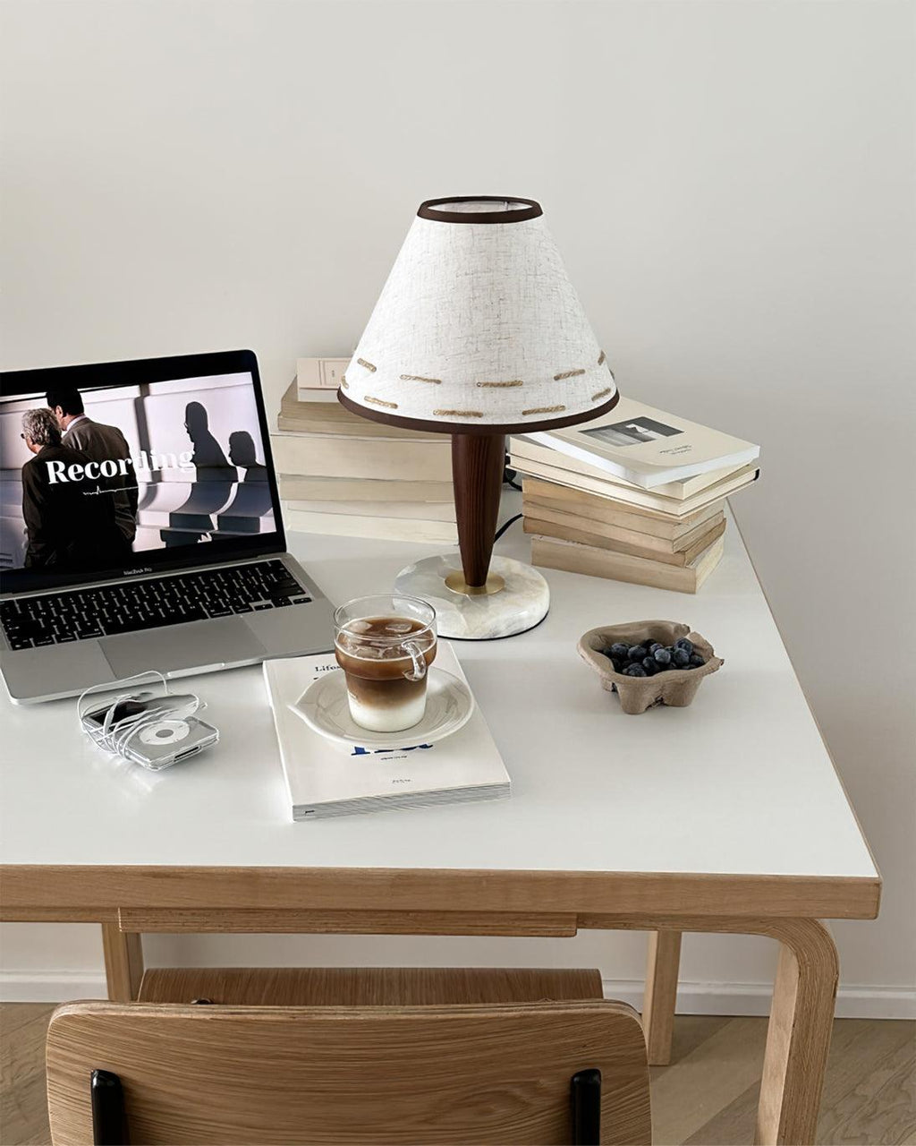 Conical Table Lamp | Fabric, Marble, Wood | Walnut/White