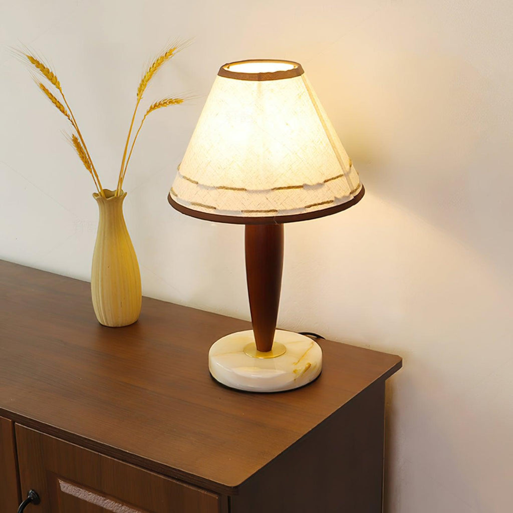 Conical Table Lamp | Fabric, Marble, Wood | Walnut/White