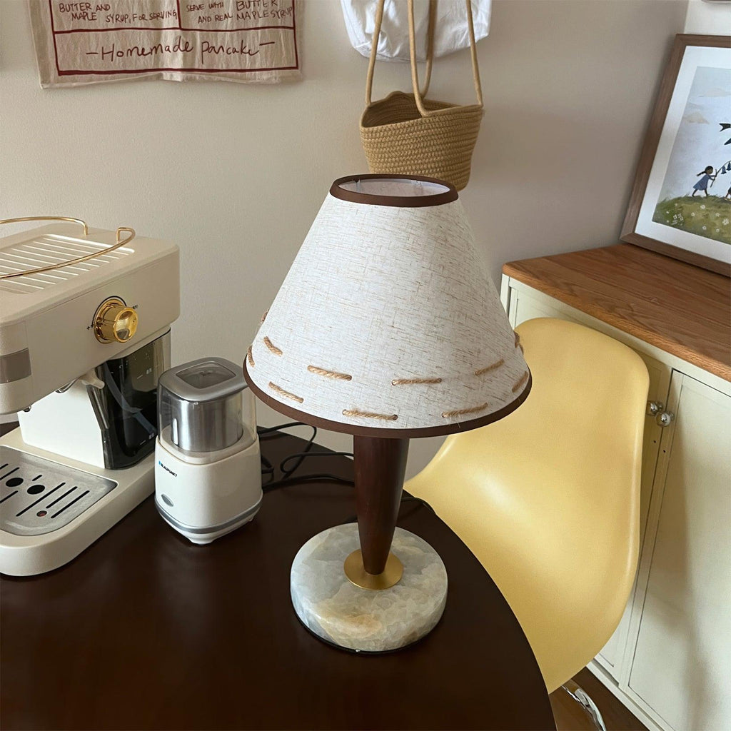 Conical Table Lamp | Fabric, Marble, Wood | Walnut/White