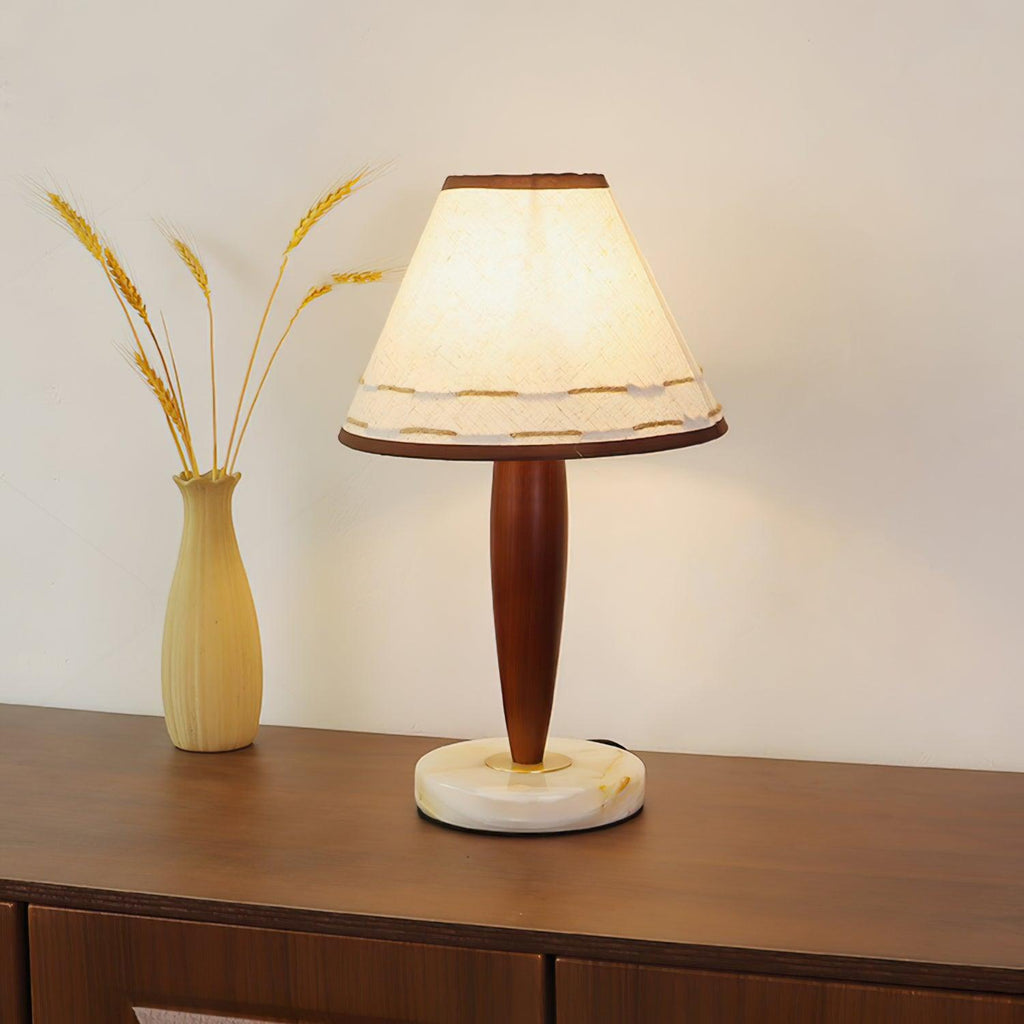 Conical Table Lamp | Fabric, Marble, Wood | Walnut/White