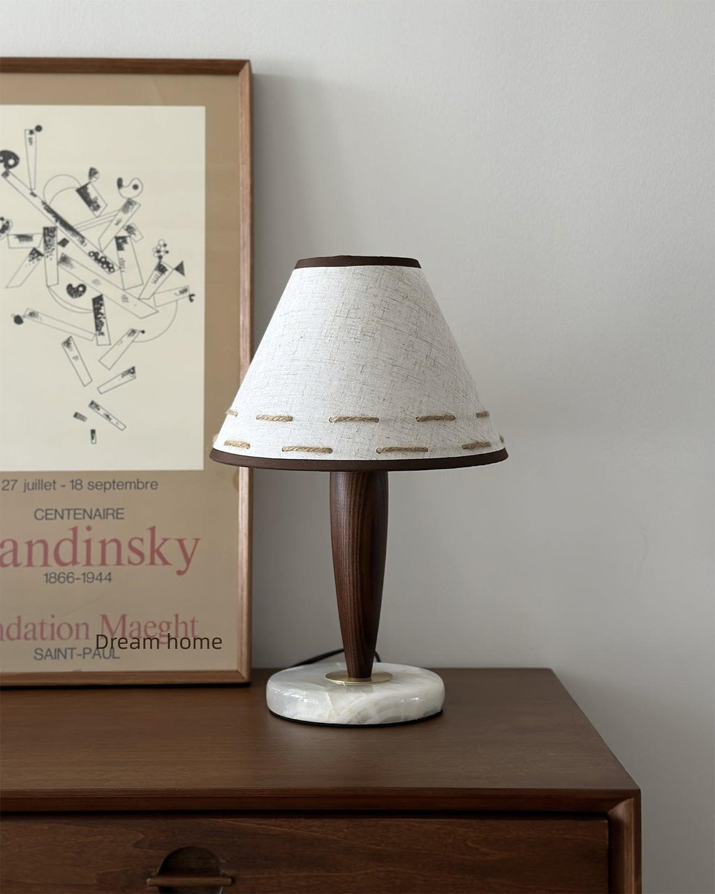 Conical Table Lamp | Fabric, Marble, Wood | Walnut/White