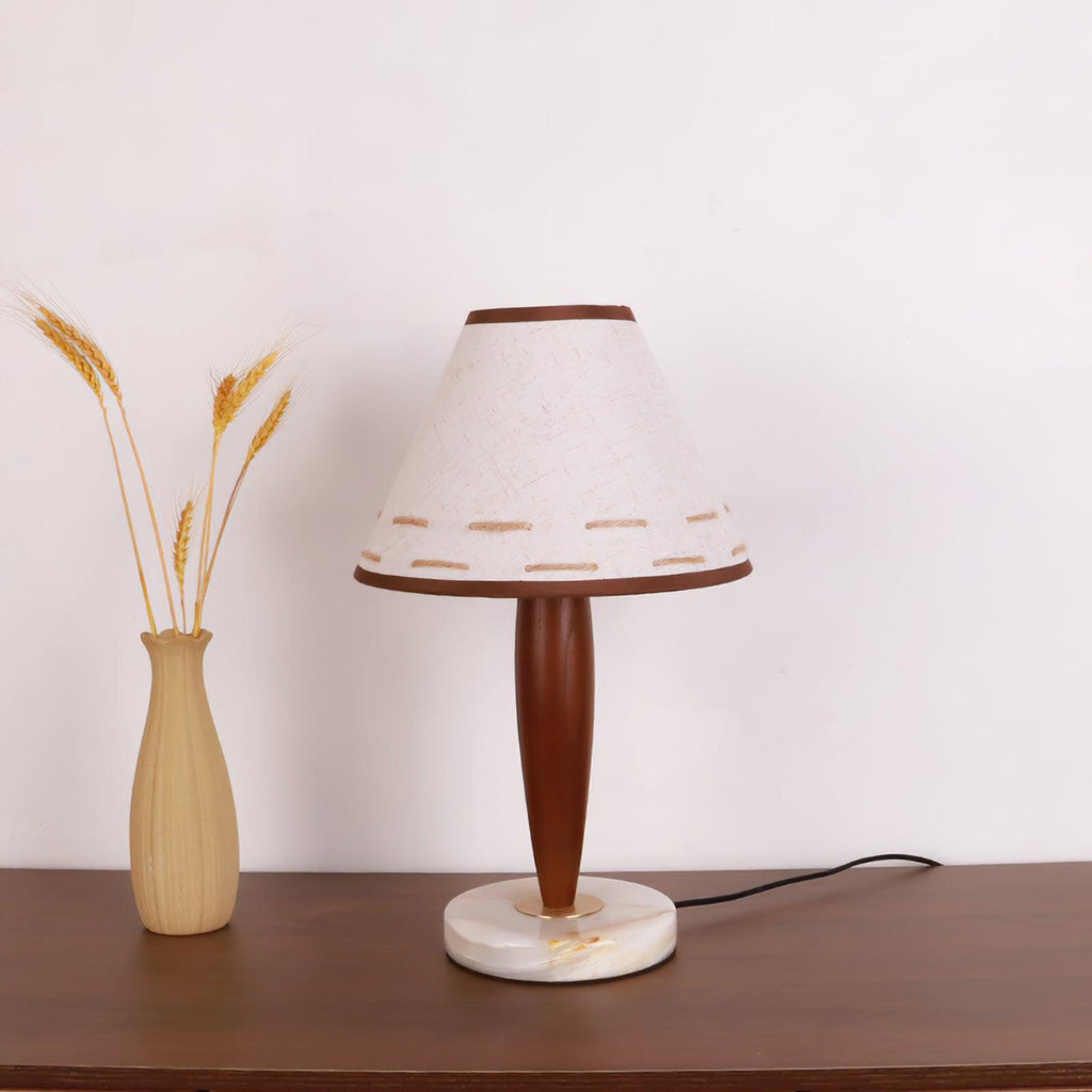 Conical Table Lamp | Fabric, Marble, Wood | Walnut/White