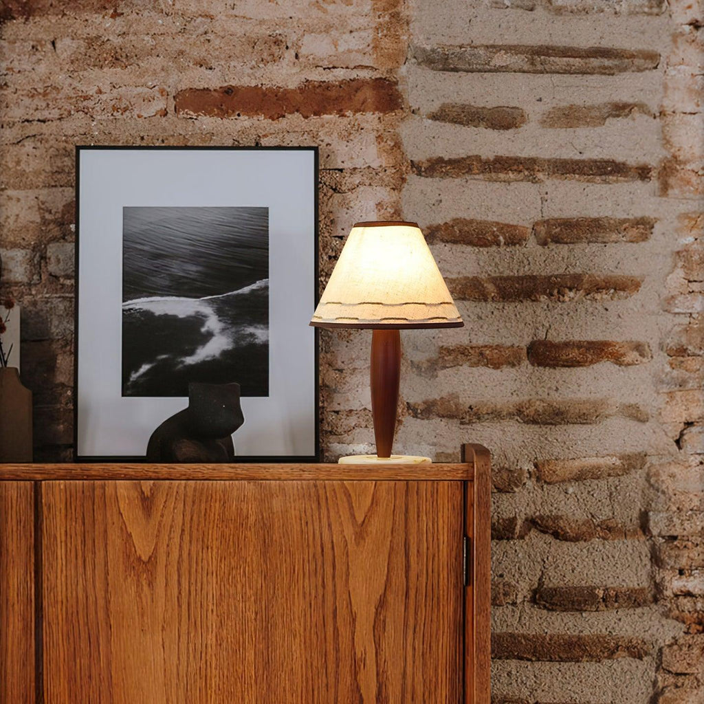 Conical Table Lamp | Fabric, Marble, Wood | Walnut/White