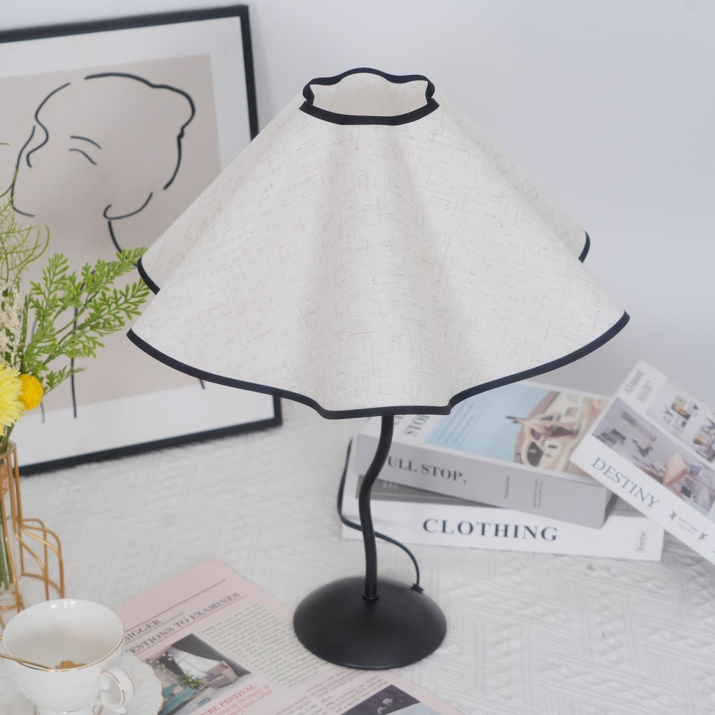 Cora Table Lamp | Vintage Black Metal | White Linen Shade