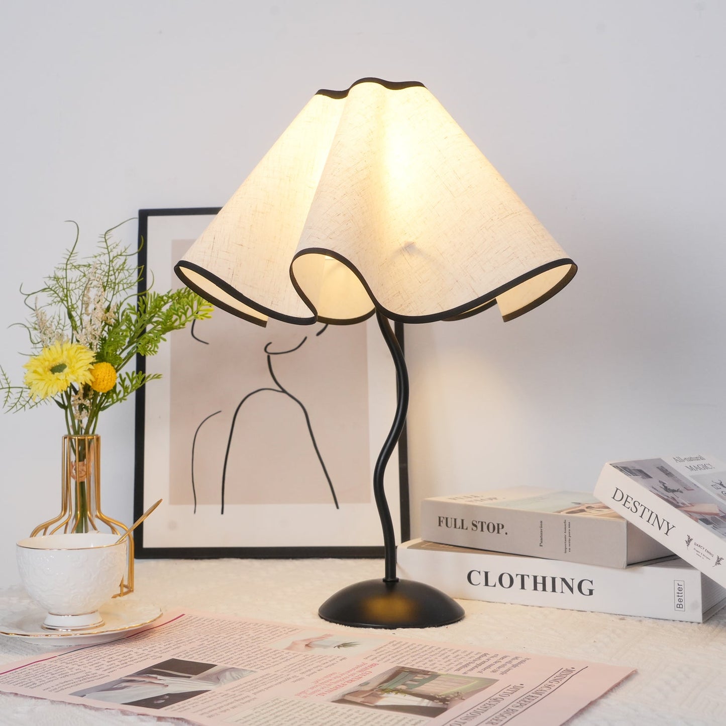 Cora Table Lamp | Vintage Black Metal | White Linen Shade